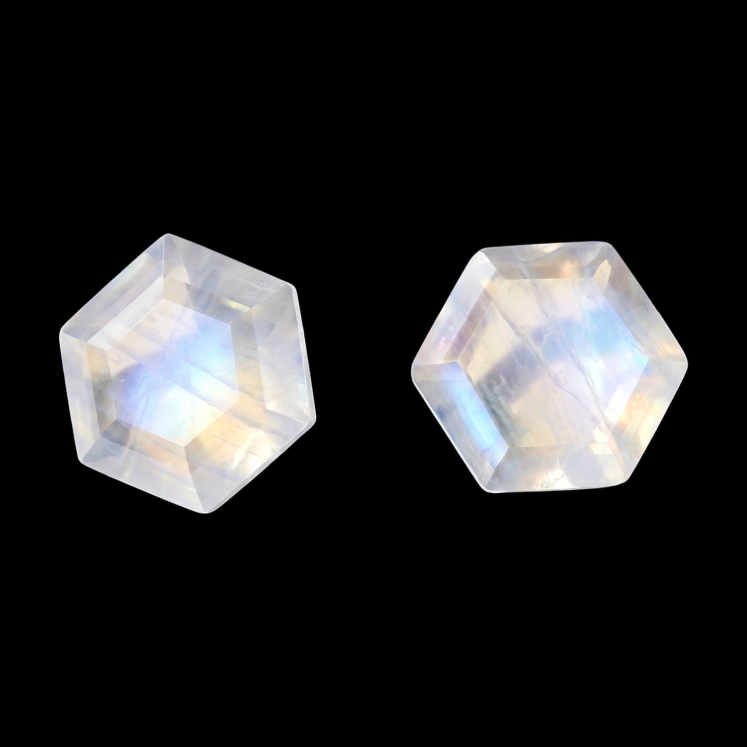 Rainbow Moonstone Set of 2 (Hex 6 mm) 1.71 ctw