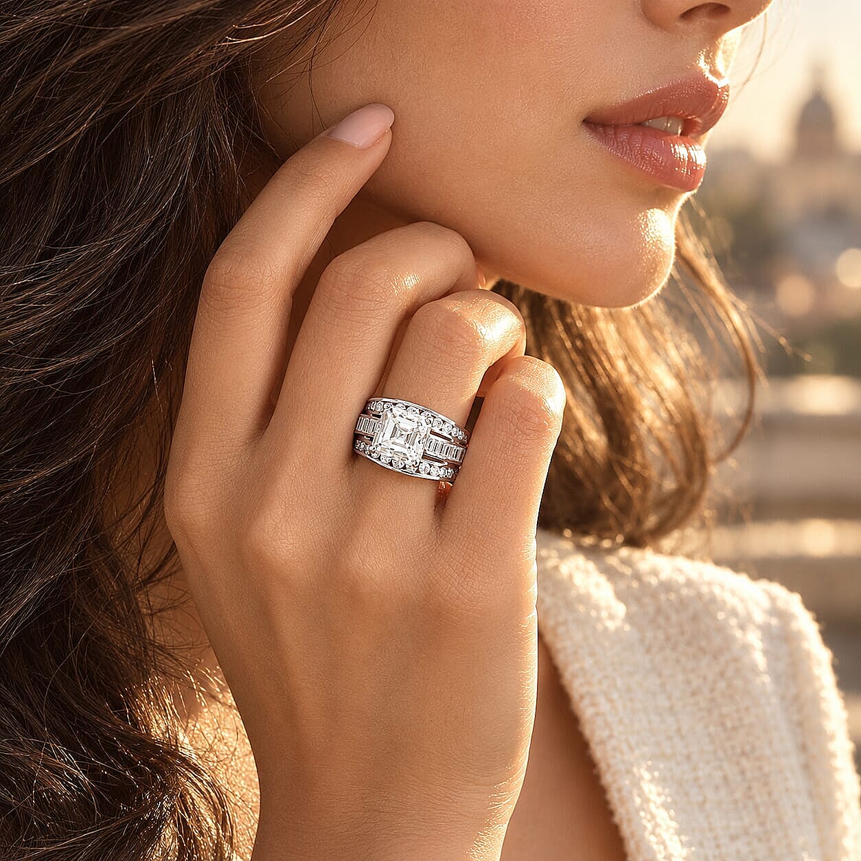 D'Joy Moissanite 7.20 ctw Ring in Rhodium Over Sterling Silver (Size 10.0)