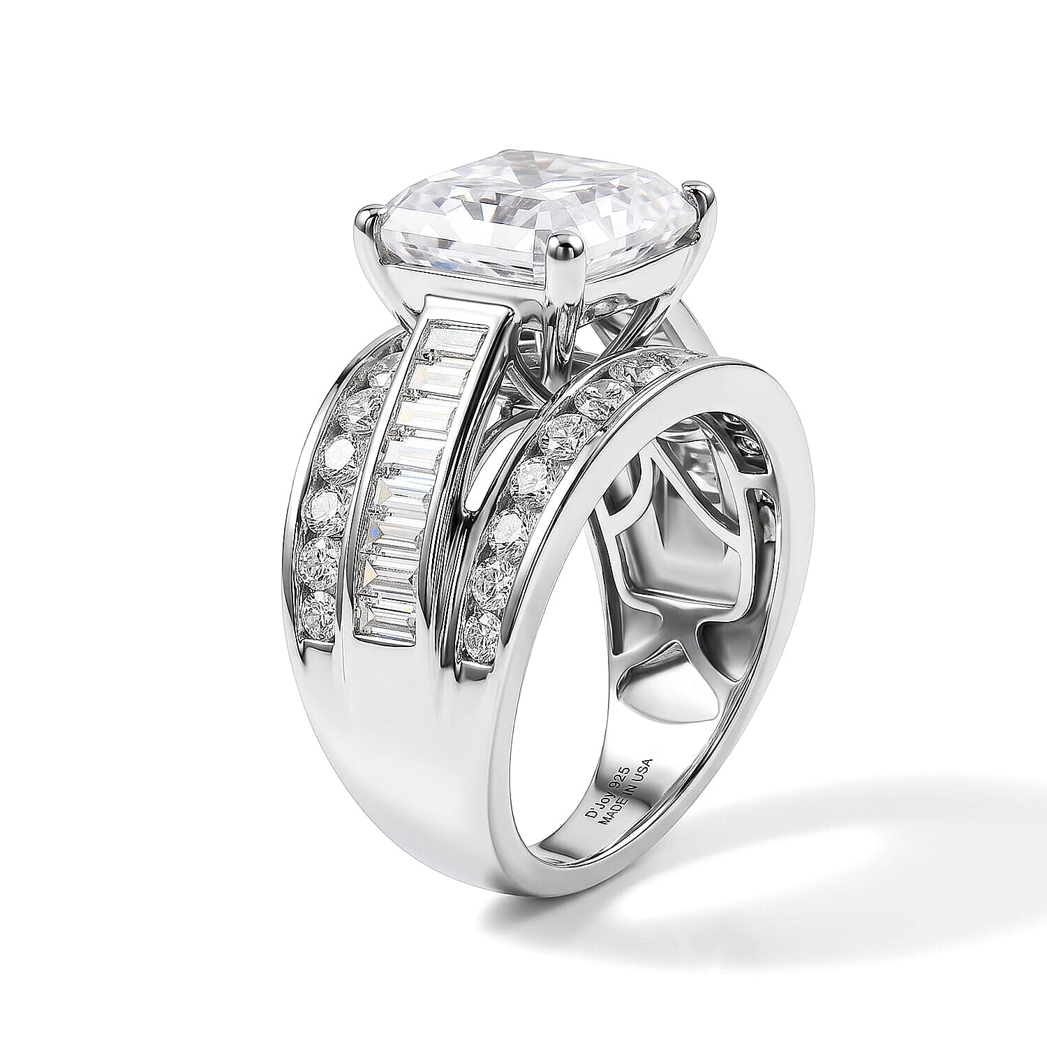 D'Joy Moissanite 7.20 ctw Ring in Rhodium Over Sterling Silver (Size 10.0)