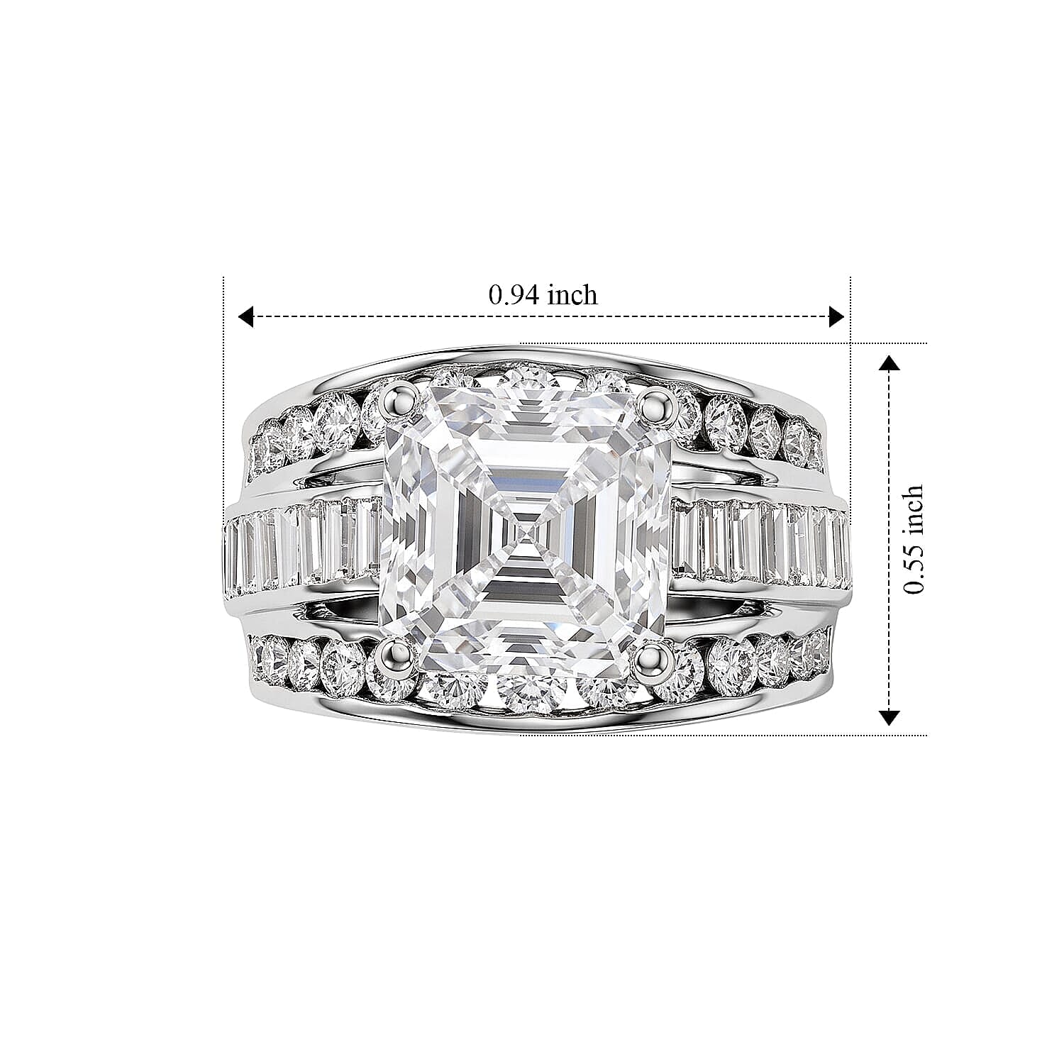 D'Joy Moissanite 7.20 ctw Ring in Rhodium Over Sterling Silver (Size 10.0)
