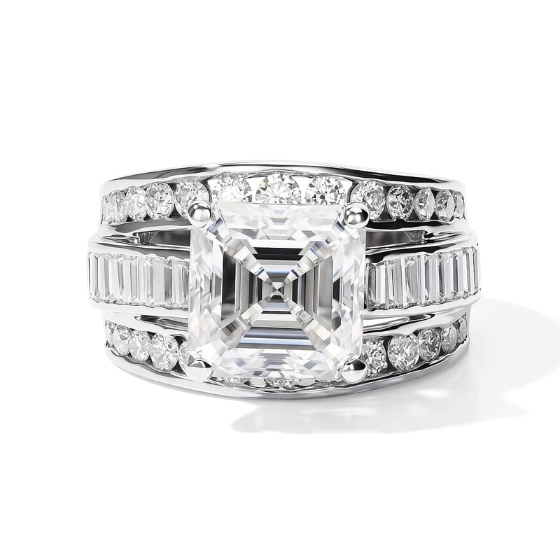 D'Joy Moissanite 7.20 ctw Sparkle Stream Ring in Rhodium Over Sterling Silver (Size 8.0)