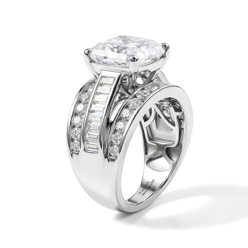 D'Joy Moissanite 7.20 ctw Sparkle Stream Ring in Rhodium Over Sterling Silver (Size 8.0)