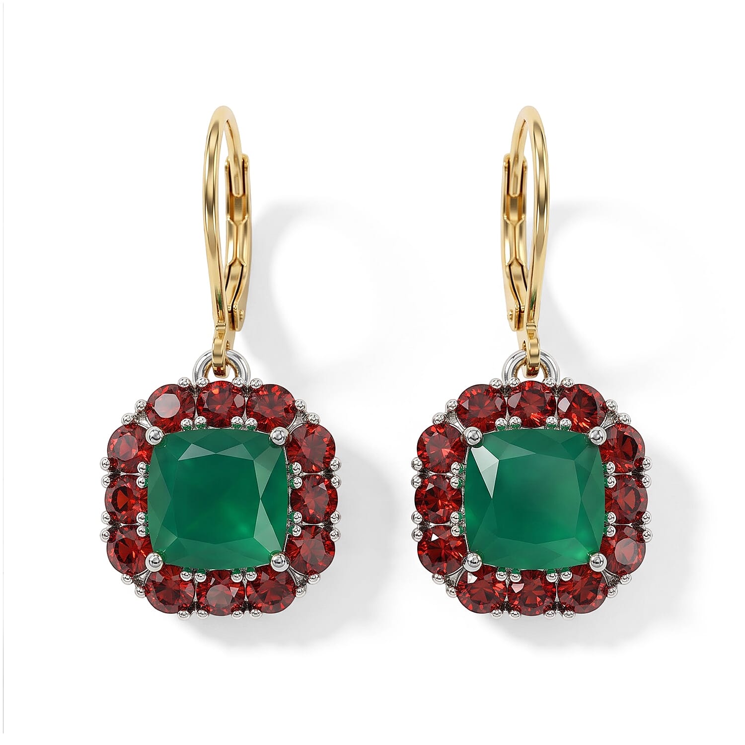EverTrue Verde Onyx and Mozambique Garnet 8.00 ctw Crimson Garden Earrings in 18K YG Plated and Platinum Bond