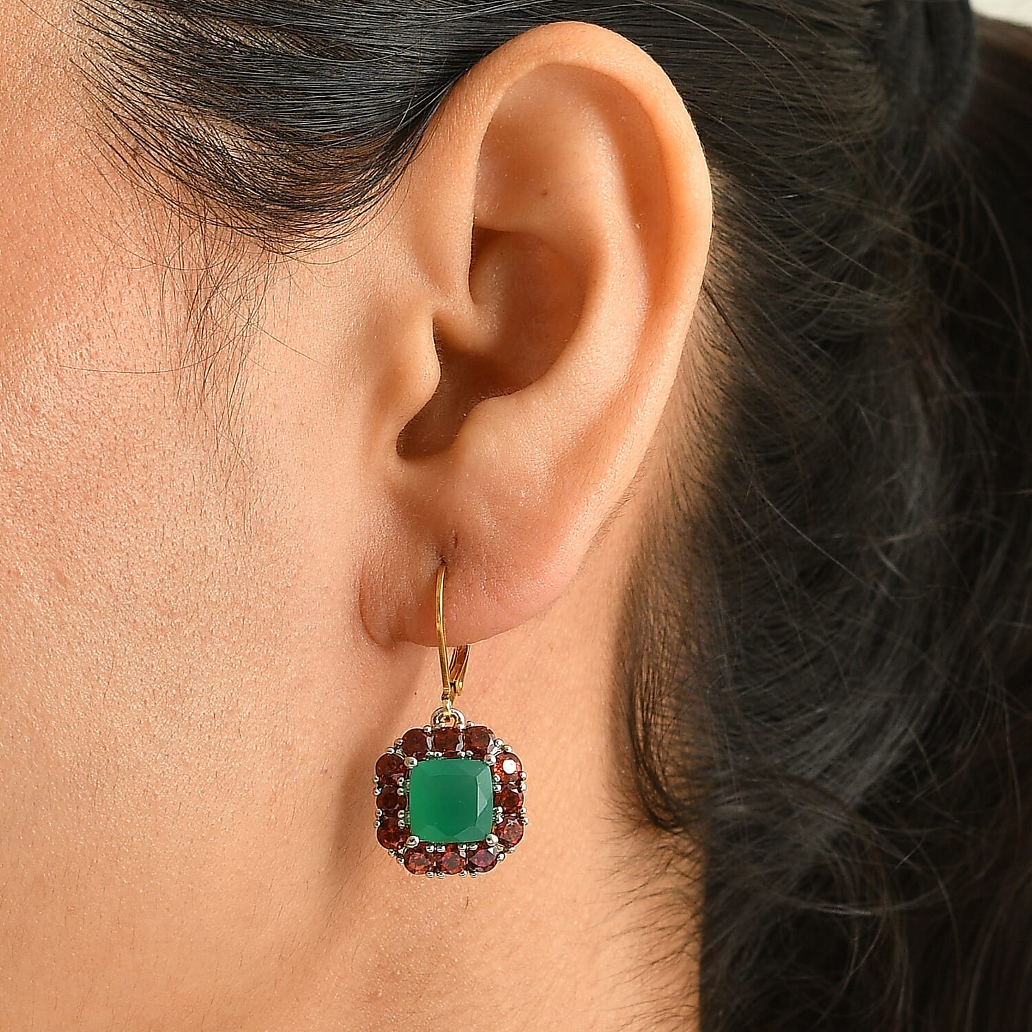 EverTrue Verde Onyx and Mozambique Garnet 8.00 ctw Crimson Garden Earrings in 18K YG Plated and Platinum Bond