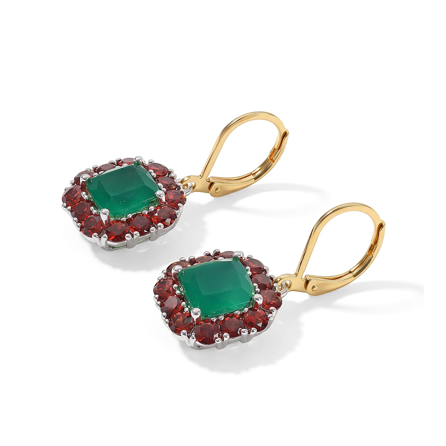 EverTrue Verde Onyx and Mozambique Garnet 8.00 ctw Crimson Garden Earrings in 18K YG Plated and Platinum Bond
