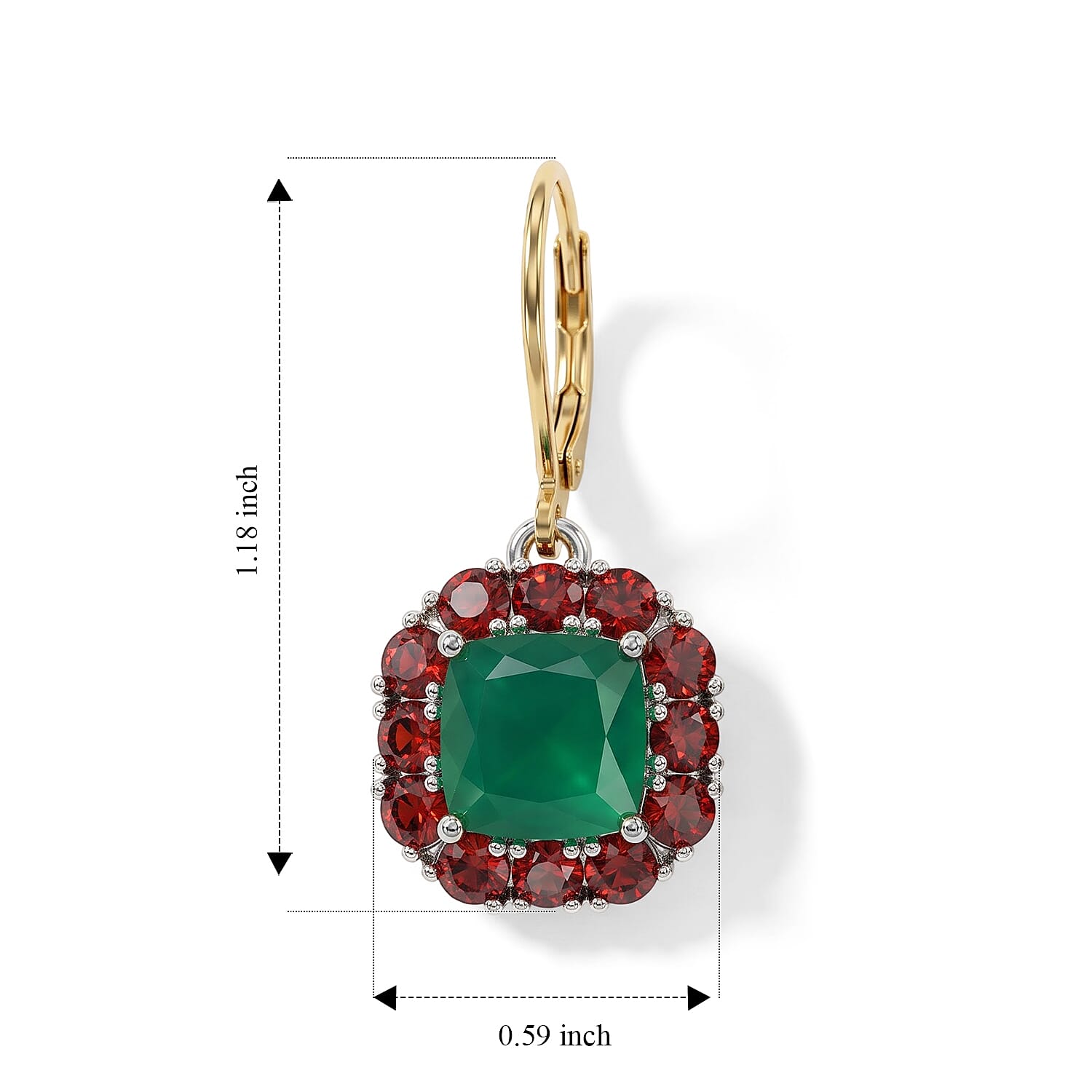 EverTrue Verde Onyx and Mozambique Garnet 8.00 ctw Crimson Garden Earrings in 18K YG Plated and Platinum Bond