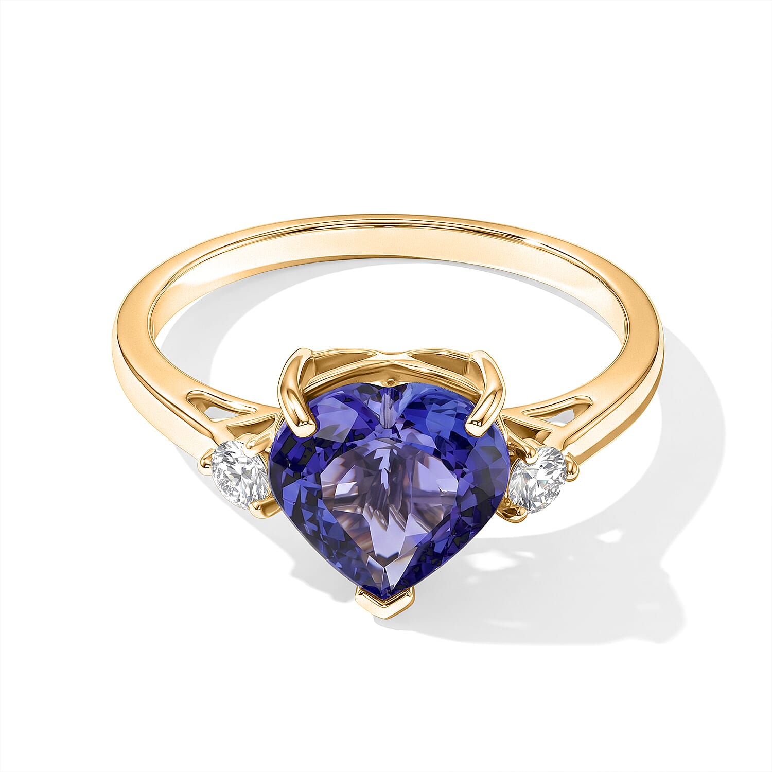 10K Yellow Gold Premium Tanzanite, Diamond (I2) Ring (Size 10.0) 2.65 ctw