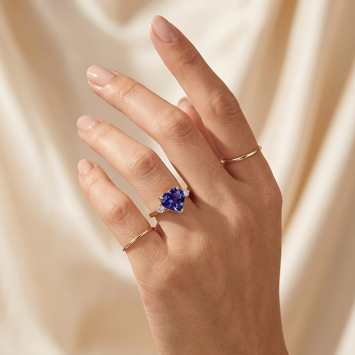Premium Tanzanite and Diamond I2 2.65 ctw Ring in 10K Yellow Gold (Size 6.0)