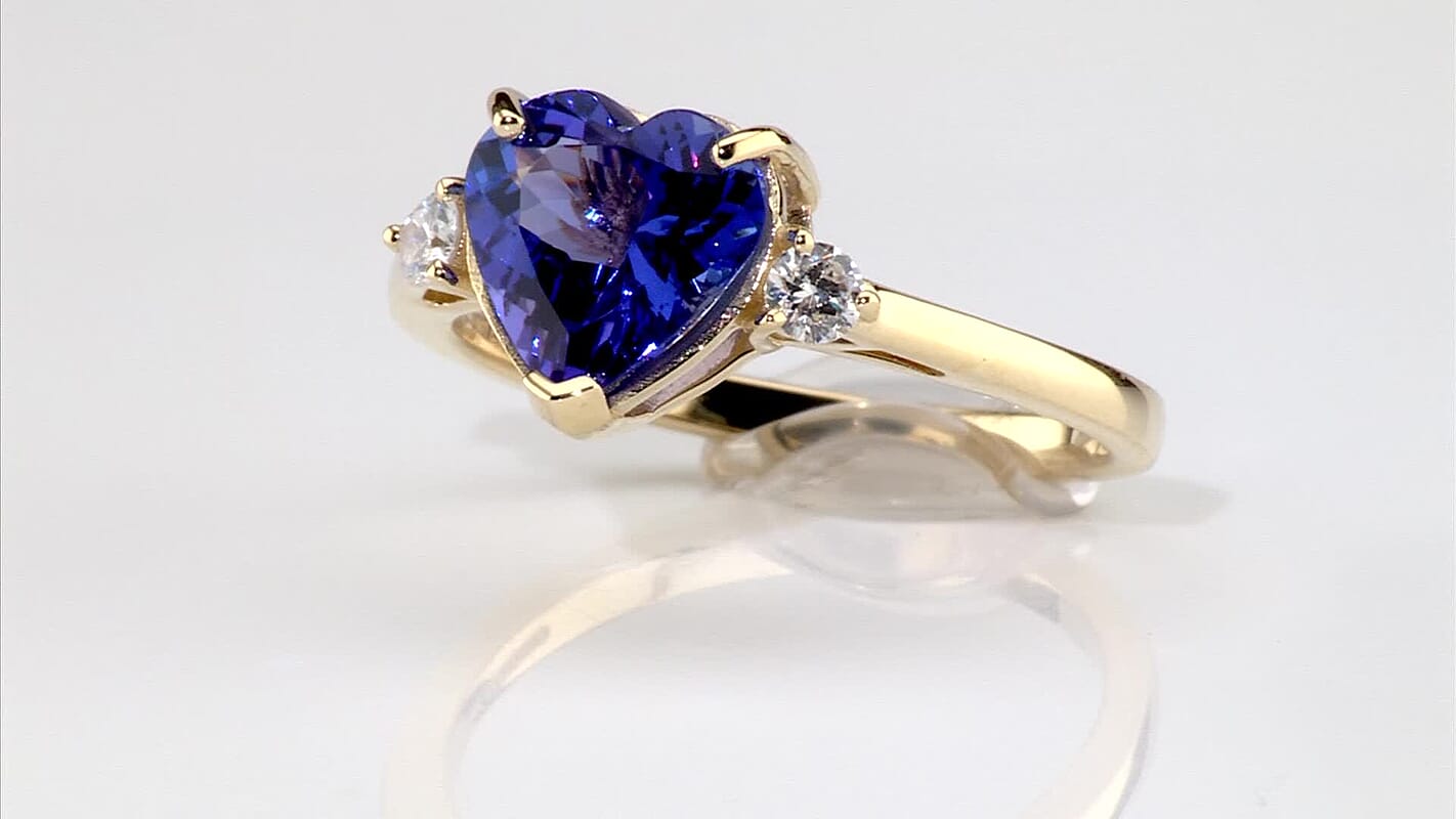 10K Yellow Gold Premium Tanzanite, Diamond (I2) Heart Ring (Size 10.0) 2.65 ctw