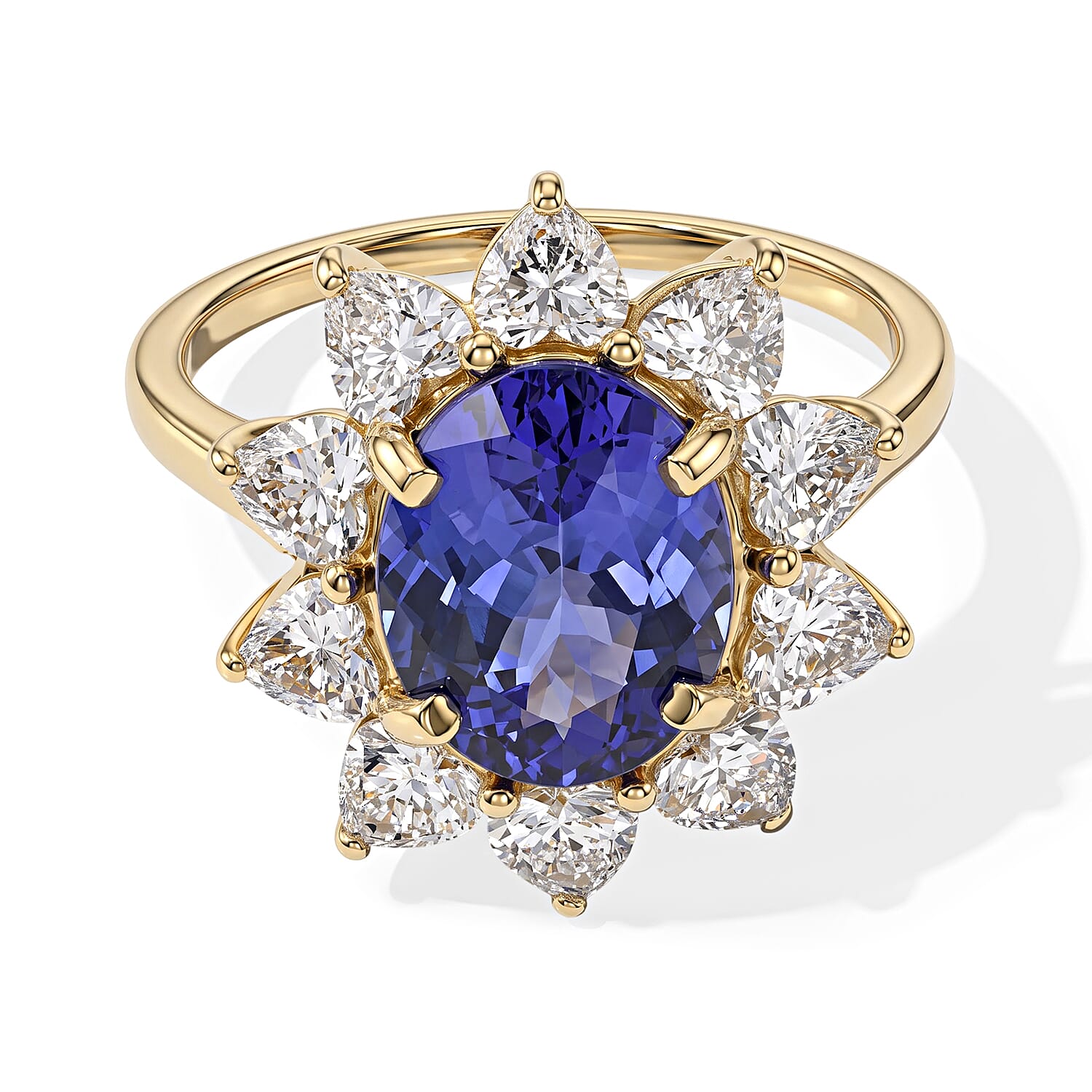 10K Yellow Gold Premium Tanzanite, Lab Grown Diamond (VS) (0.90 cts) Ring (Size 10.0) 3.75 ctw