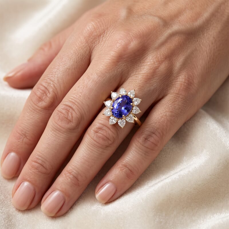 Premium Tanzanite and Lab Grown Diamond (VS) 3.75 ctw Ring in 10K Yellow Gold (Size 6.0)