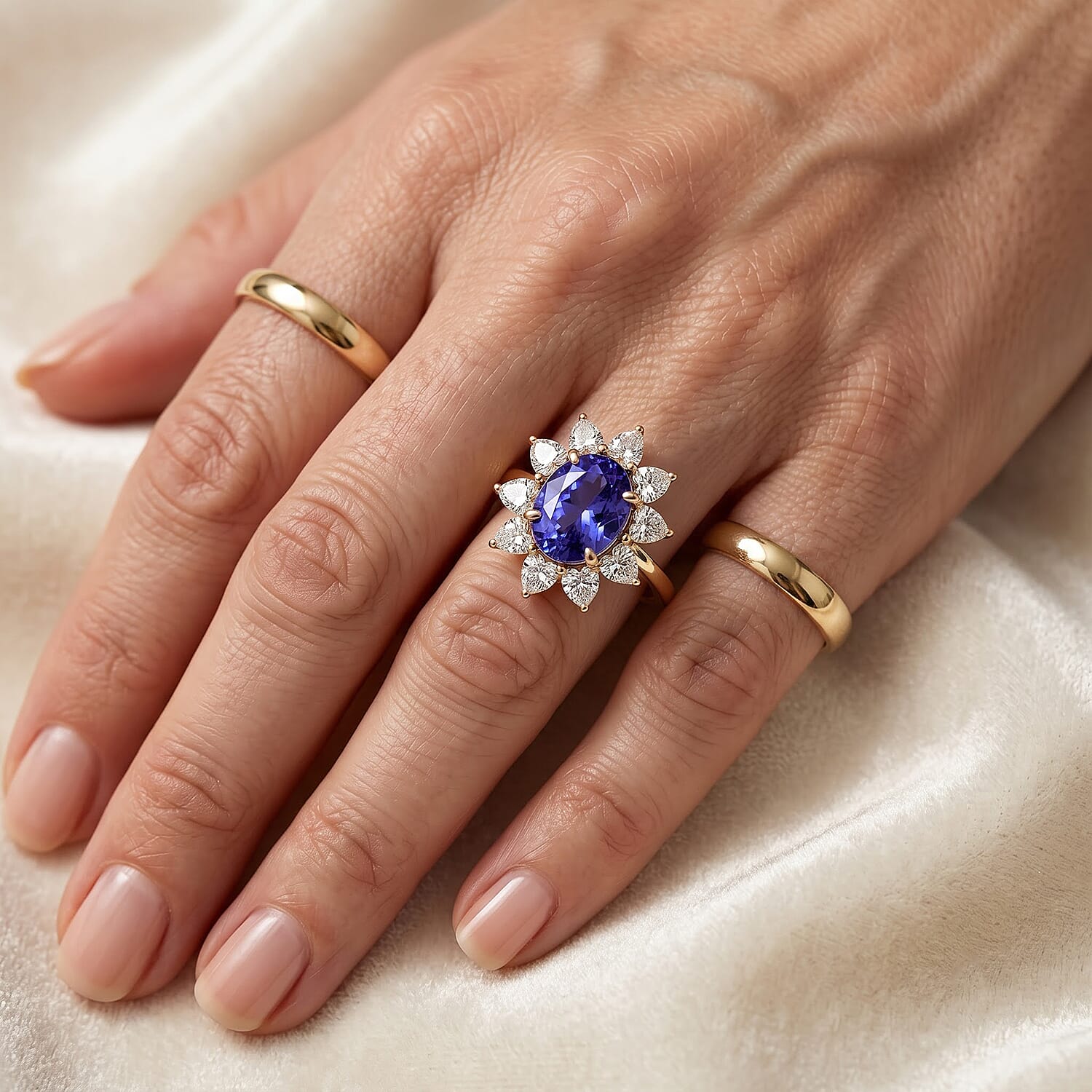 Premium Tanzanite and Lab Grown Diamond (VS) 3.75 ctw Ring in 10K Yellow Gold (Size 6.0)