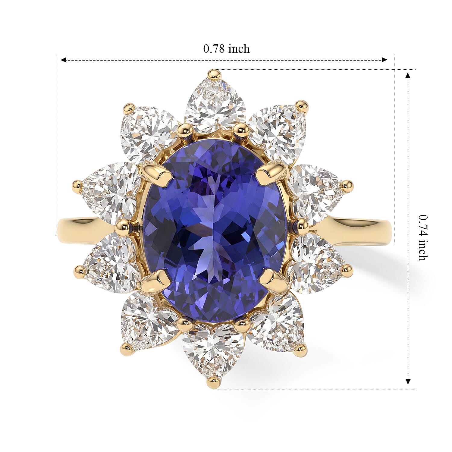 Premium Tanzanite and Lab Grown Diamond (VS) 3.75 ctw Ring in 10K Yellow Gold (Size 6.0)