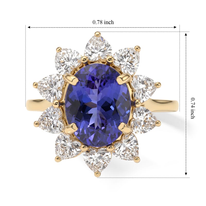 Premium Tanzanite and Lab Grown Diamond (VS) 3.75 ctw Ring in 10K Yellow Gold (Size 6.0)