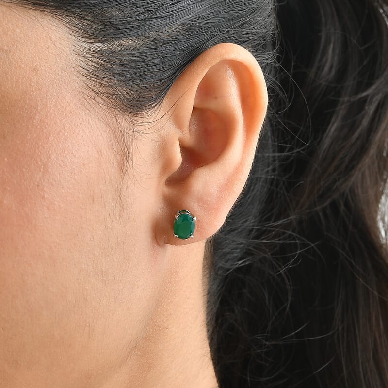 EverTrue Green Onyx 2.25 ctw Verdant Serenity Stud Earrings in Platinum Bond