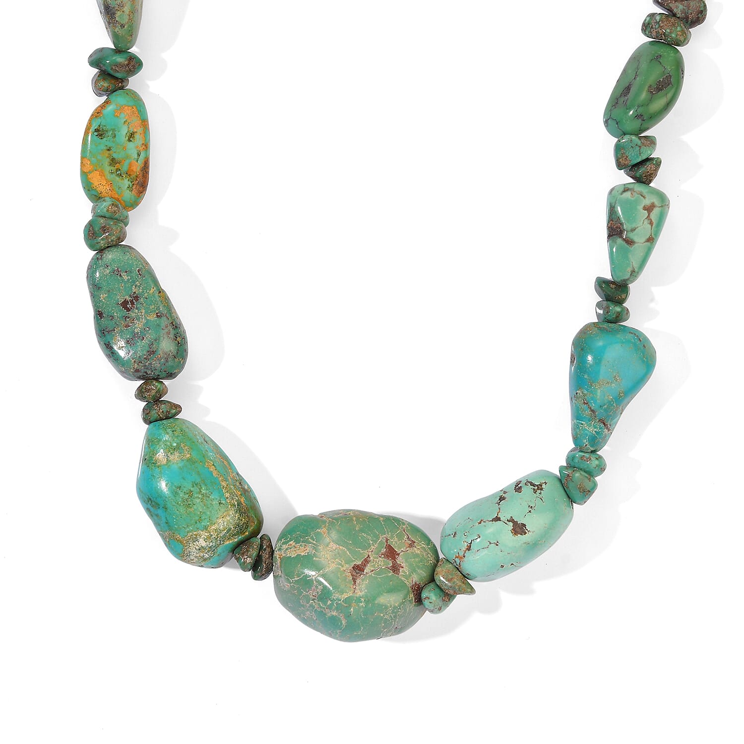 D'Joy Royal Hubei Turquoise 270.00 ctw Necklace (20 Inches) in Rhodium Over Sterling Silver