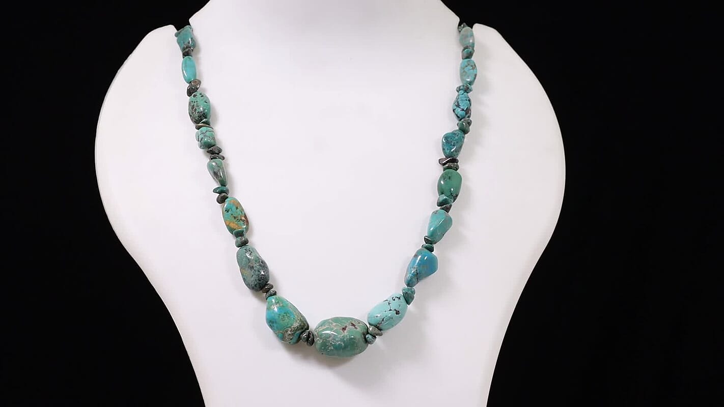 D''Joy Royal Hubei Turquoise 270.00 ctw Necklace (20 Inches) in Rhodium Over Sterling Silver