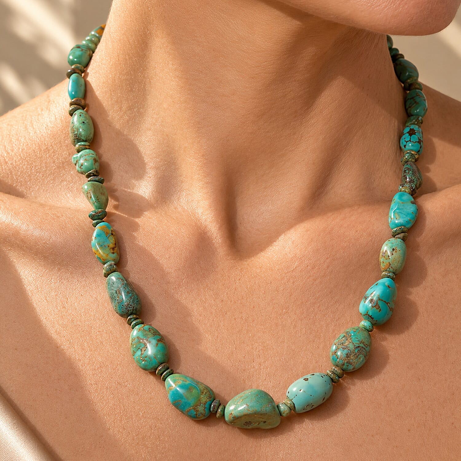 D'Joy Royal Hubei Turquoise 270.00 ctw Necklace (20 Inches) in Rhodium Over Sterling Silver