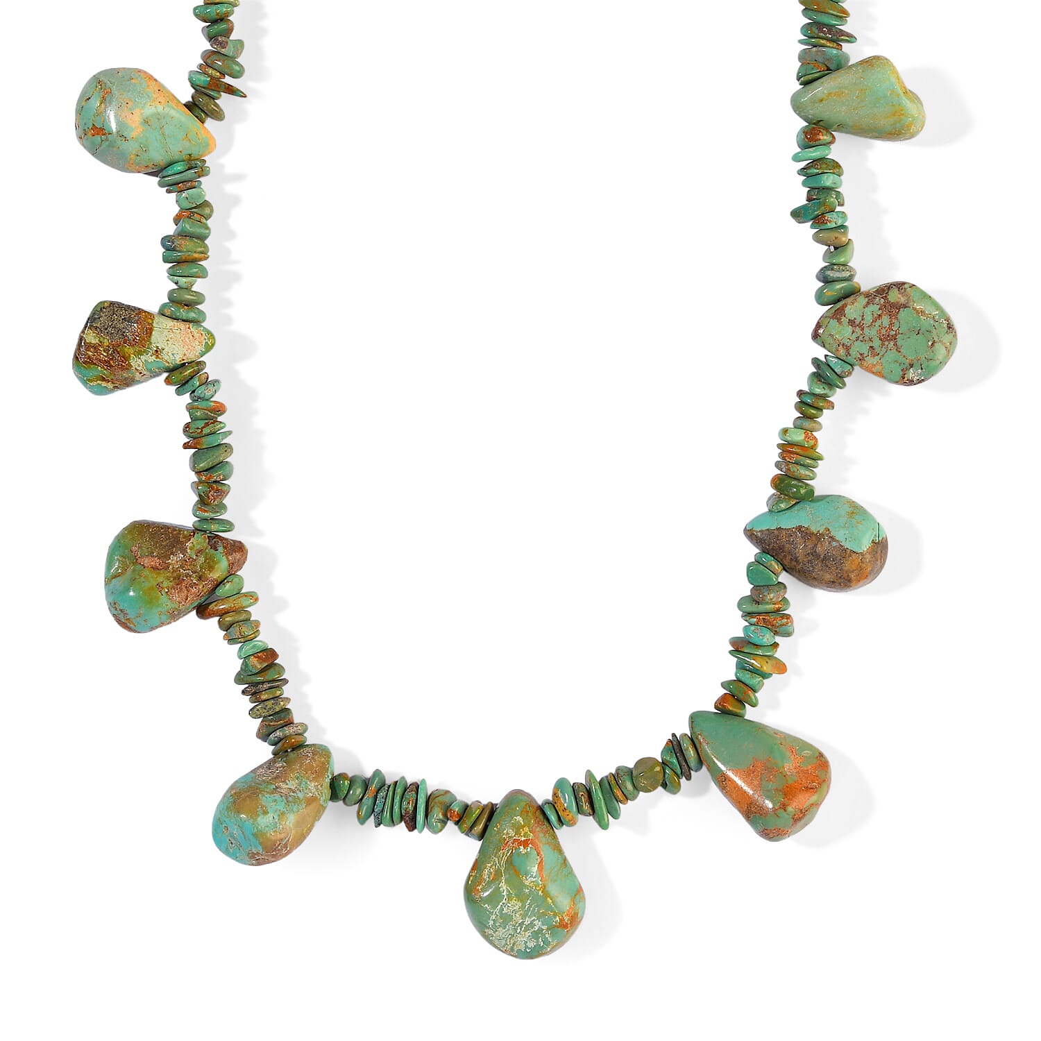 D'Joy Royal Hubei Turquoise 260.00 ctw Necklace (20 Inches) in Rhodium Over Sterling Silver