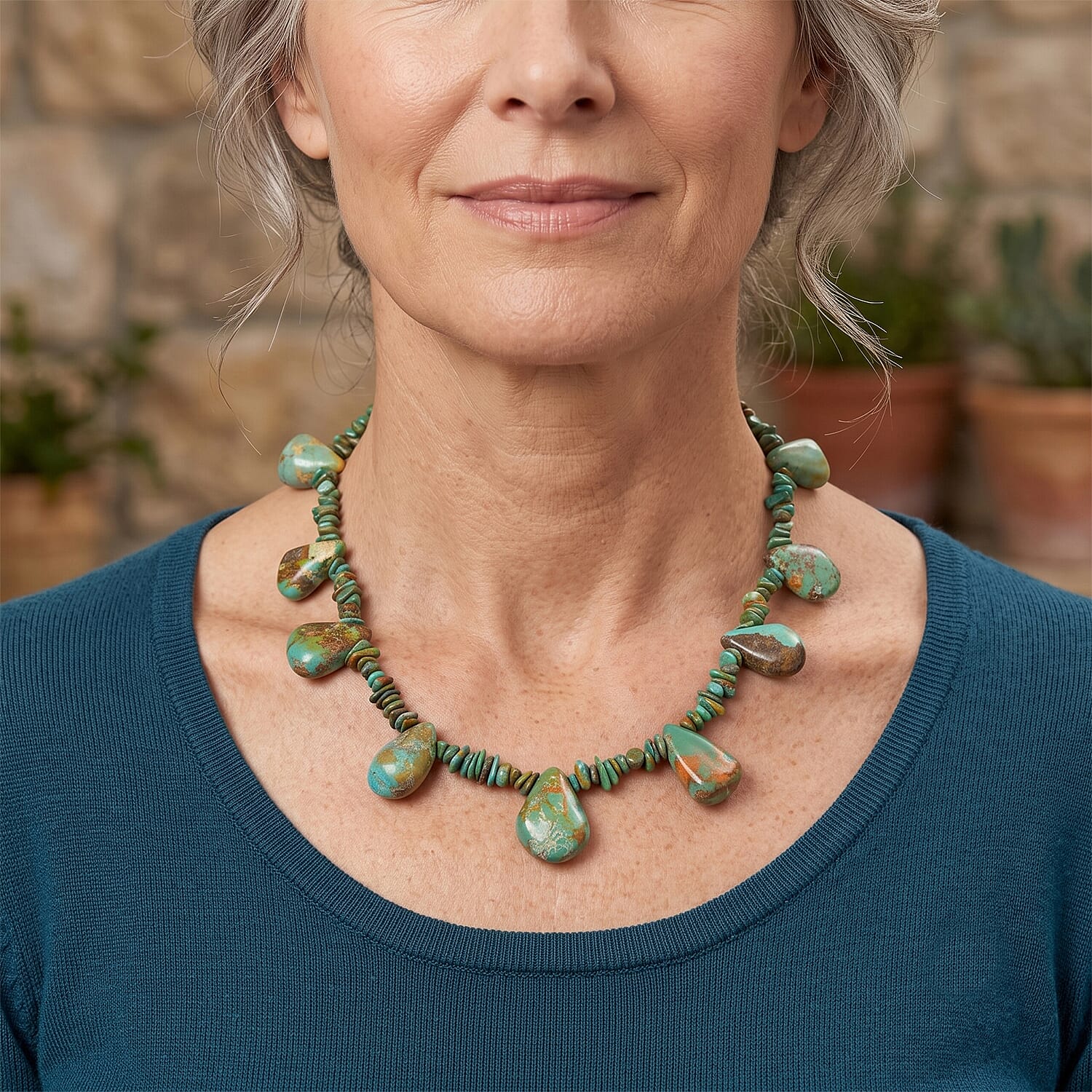 D'Joy Royal Hubei Turquoise 260.00 ctw Necklace (20 Inches) in Rhodium Over Sterling Silver