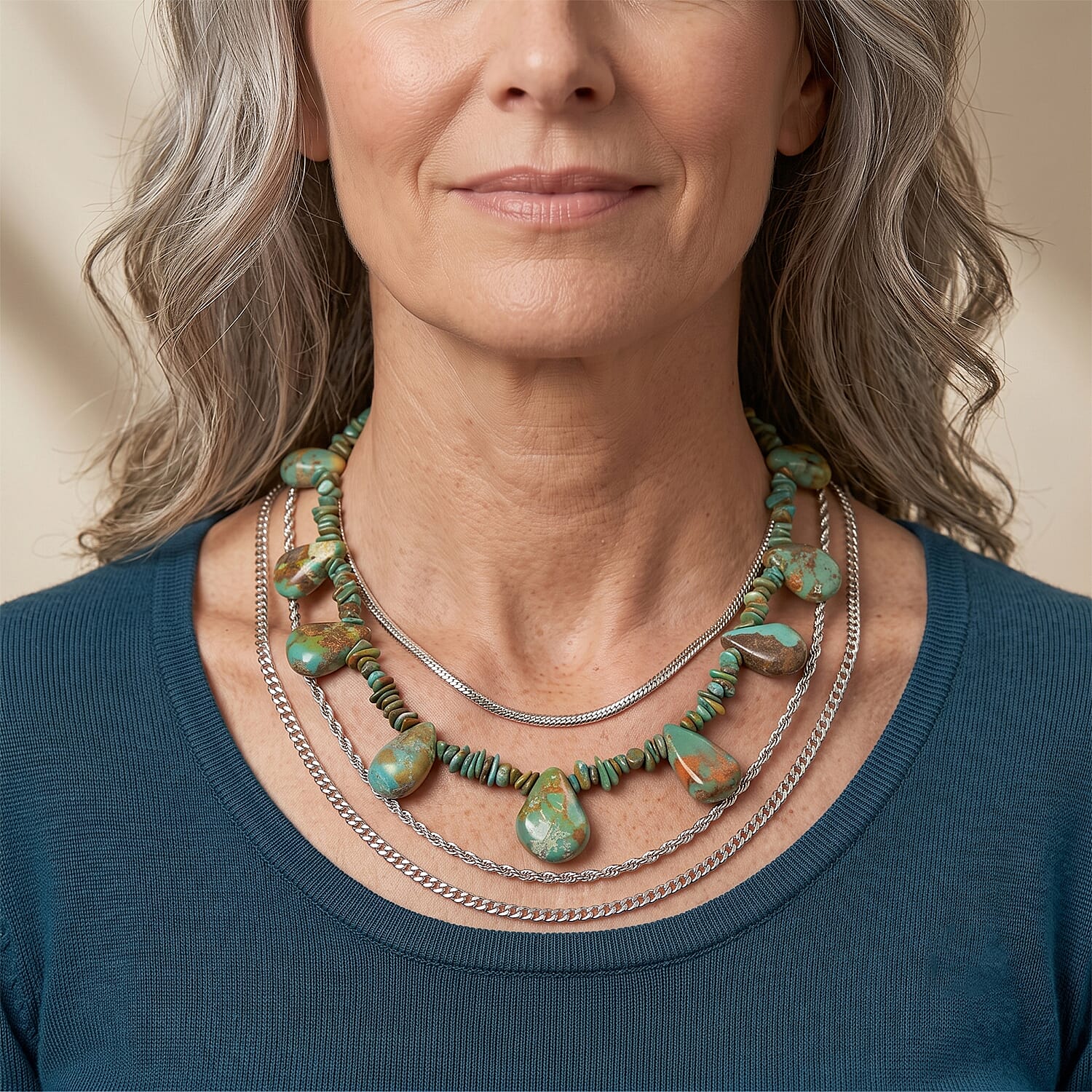 D'Joy Royal Hubei Turquoise 260.00 ctw Necklace (20 Inches) in Rhodium Over Sterling Silver