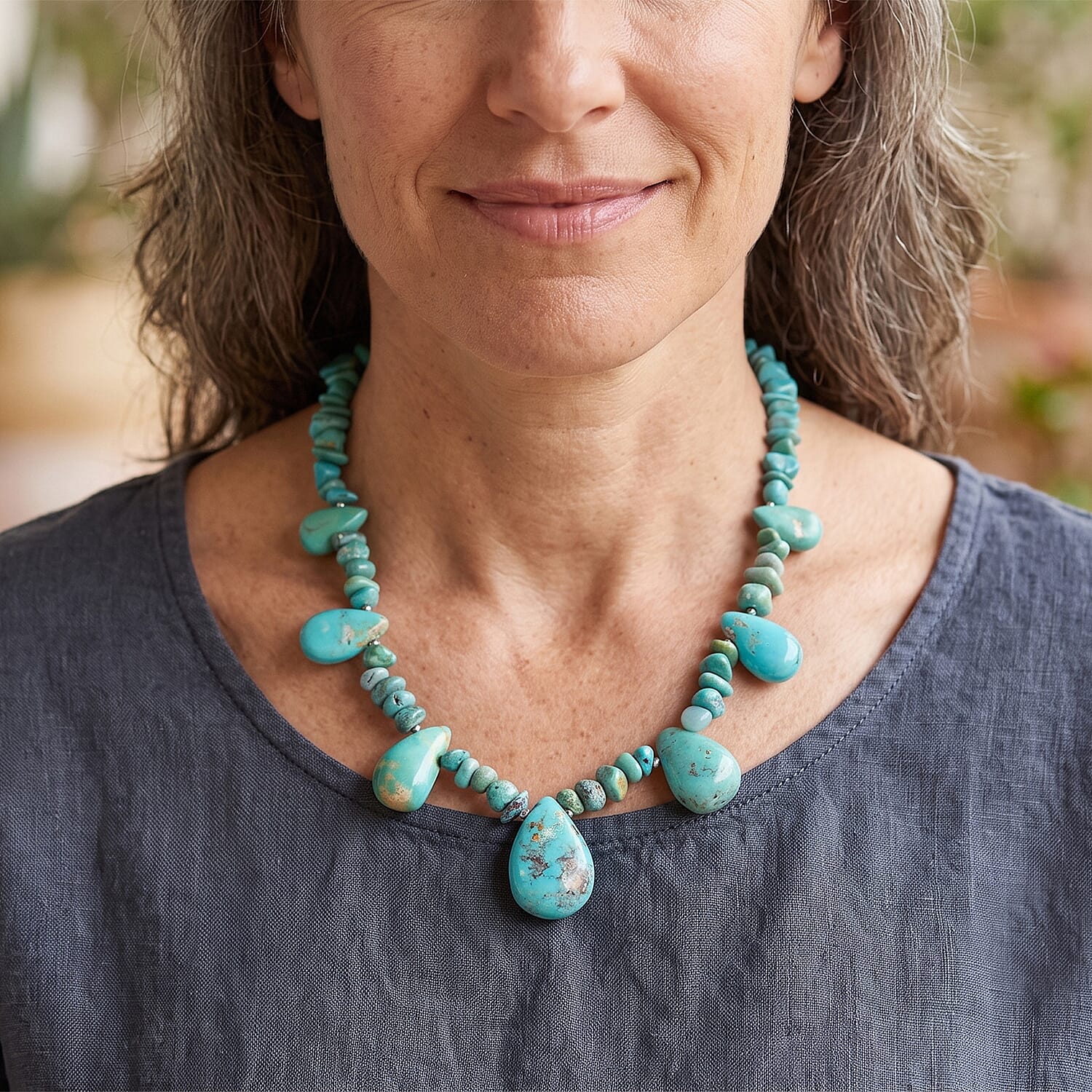 D'Joy Royal Hubei Turquoise 205.00 ctw Necklace (20 Inches) in Rhodium Over Sterling Silver