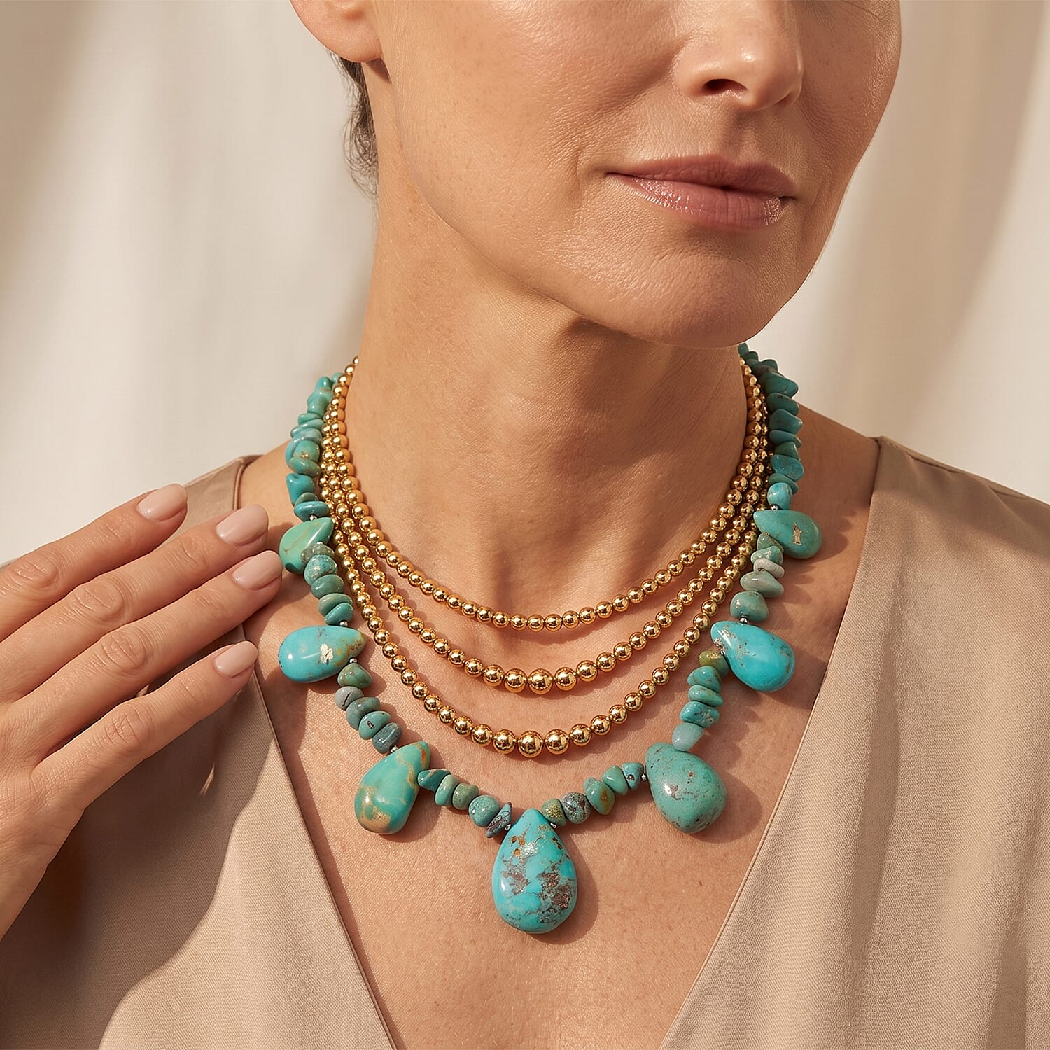 D'Joy Royal Hubei Turquoise 205.00 ctw Necklace (20 Inches) in Rhodium Over Sterling Silver