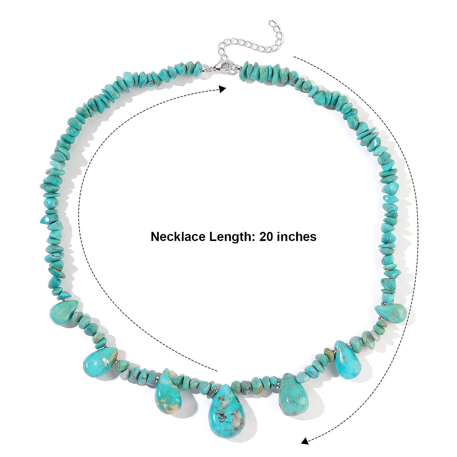 D'Joy Royal Hubei Turquoise 205.00 ctw Necklace (20 Inches) in Rhodium Over Sterling Silver
