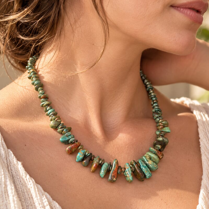 D'Joy Royal Hubei Turquoise 250.00 ctw Necklace (20 Inches) in Rhodium Over Sterling Silver