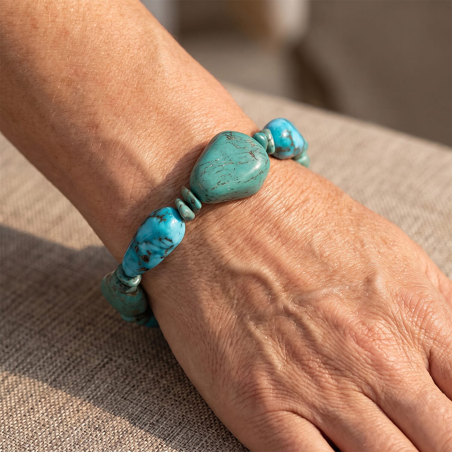 D'Joy Royal Hubei Turquoise 93.00 ctw Bracelet in Rhodium Over Sterling Silver (7.25 In)