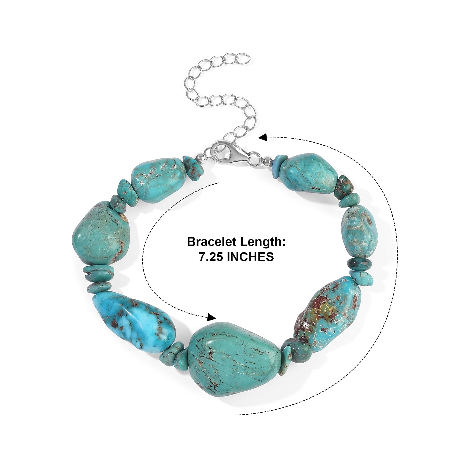 D'Joy Royal Hubei Turquoise 93.00 ctw Bracelet in Rhodium Over Sterling Silver (7.25 In)