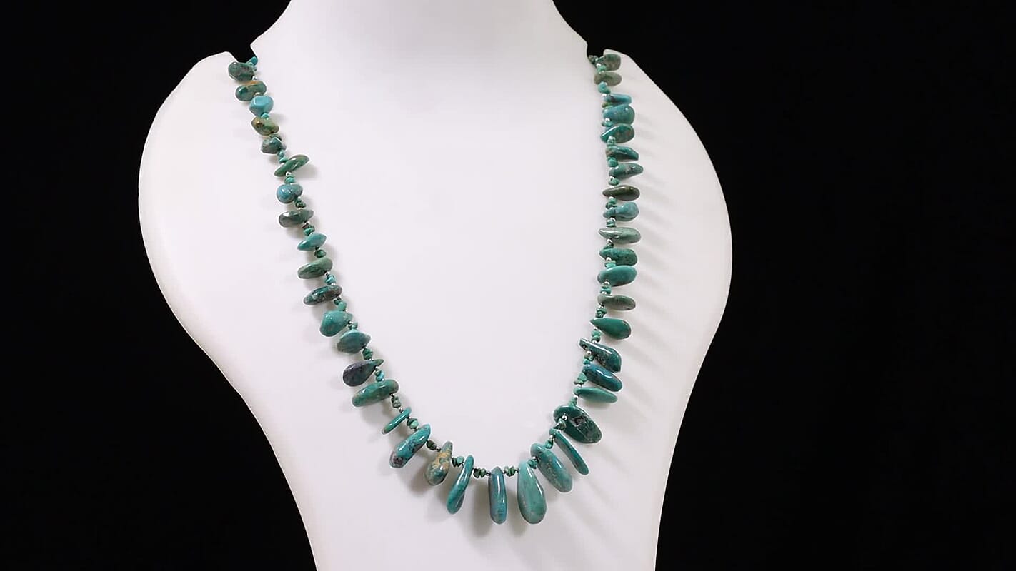 D''Joy Royal Hubei Blue Turquoise 255.00 ctw Necklace (20 Inches) in Rhodium Over Sterling Silver