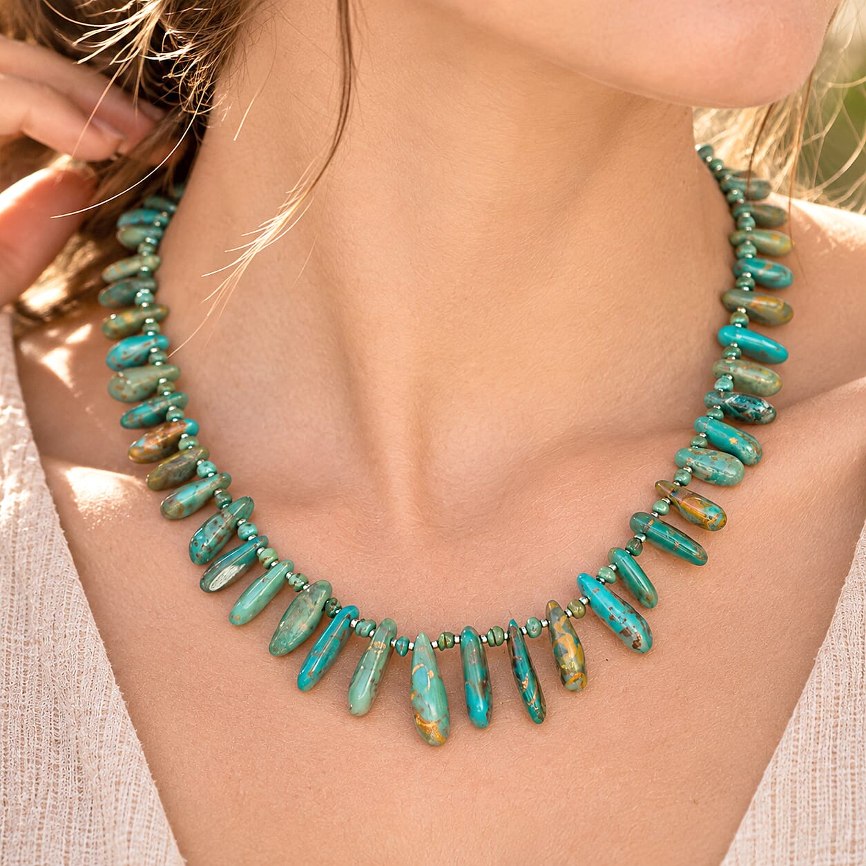 D'Joy Royal Hubei Blue Turquoise 255.00 ctw Necklace (20 Inches) in Rhodium Over Sterling Silver
