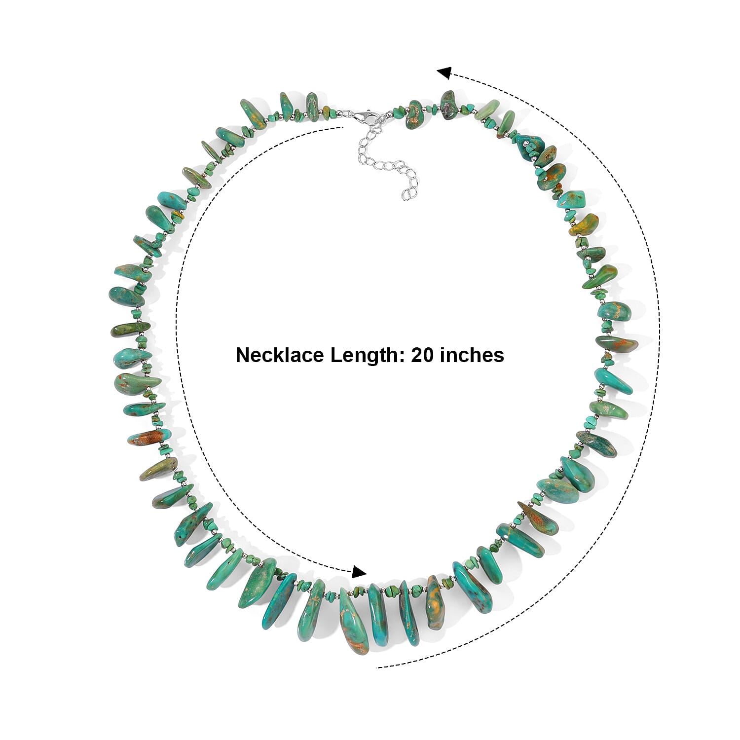 D'Joy Royal Hubei Blue Turquoise 255.00 ctw Necklace (20 Inches) in Rhodium Over Sterling Silver