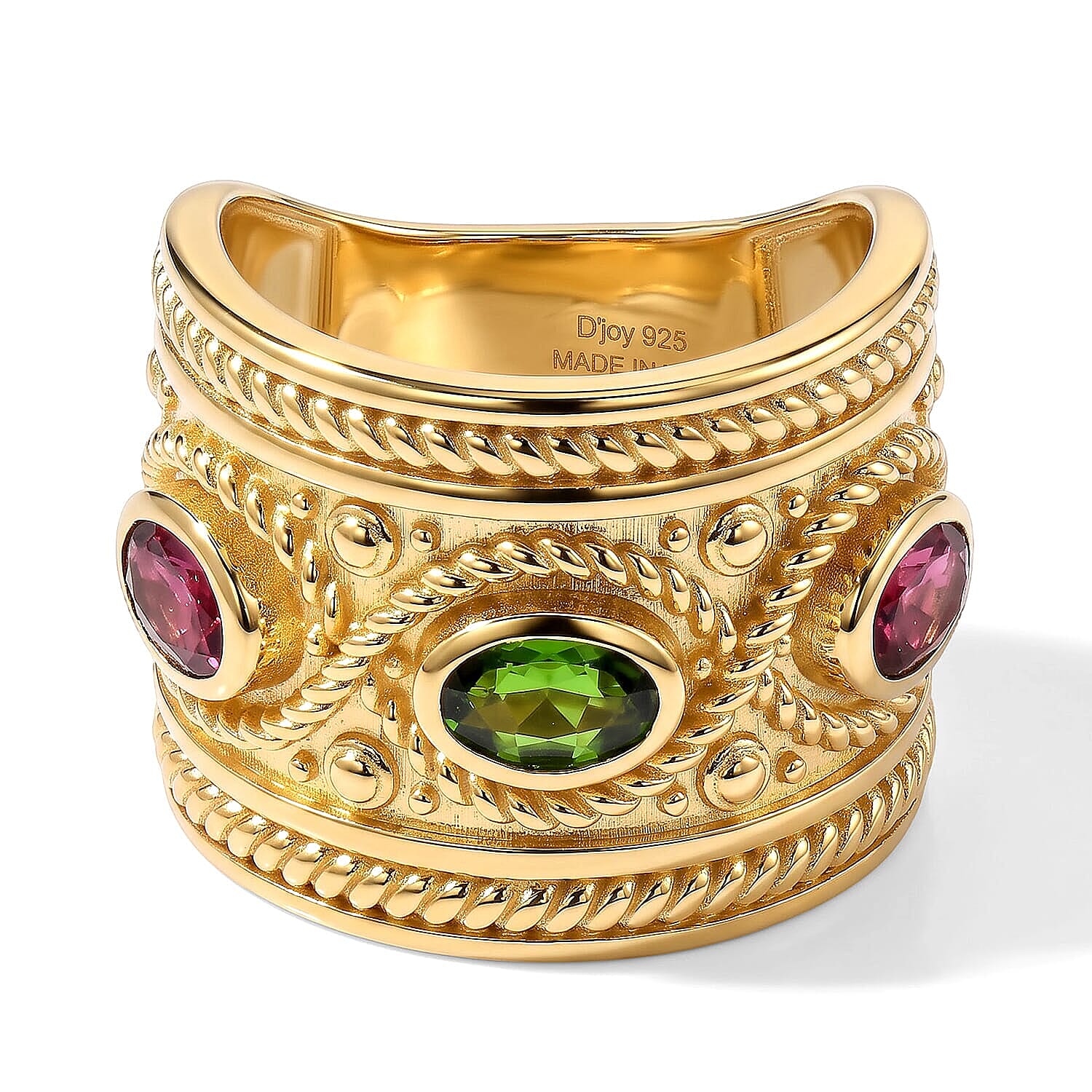 D''Joy Passport to Turkey Premium Orissa Rhodolite Garnet, Chrome Diopside Band Ring in 18K Vermeil YG Over Sterling Silver (Size 10.0) 1.68 ctw