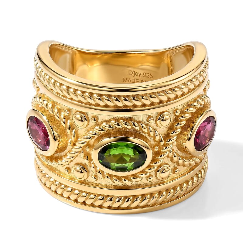 D'Joy Passport to Turkey Premium Orissa Rhodolite Garnet, Chrome Diopside Band Ring in 18K Vermeil YG Over Sterling Silver (Size 5.0) 1.68 ctw