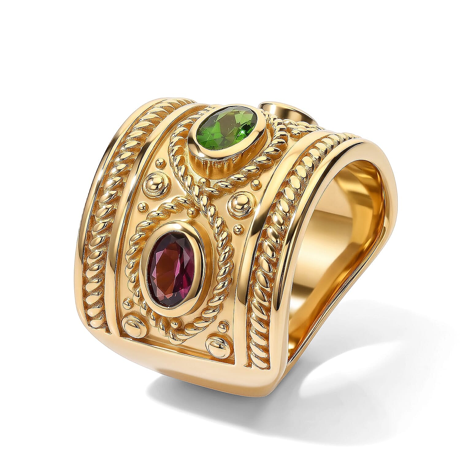 D'Joy Passport to Turkey Premium Orissa Rhodolite Garnet, Chrome Diopside Band Ring in 18K Vermeil YG Over Sterling Silver (Size 5.0) 1.68 ctw