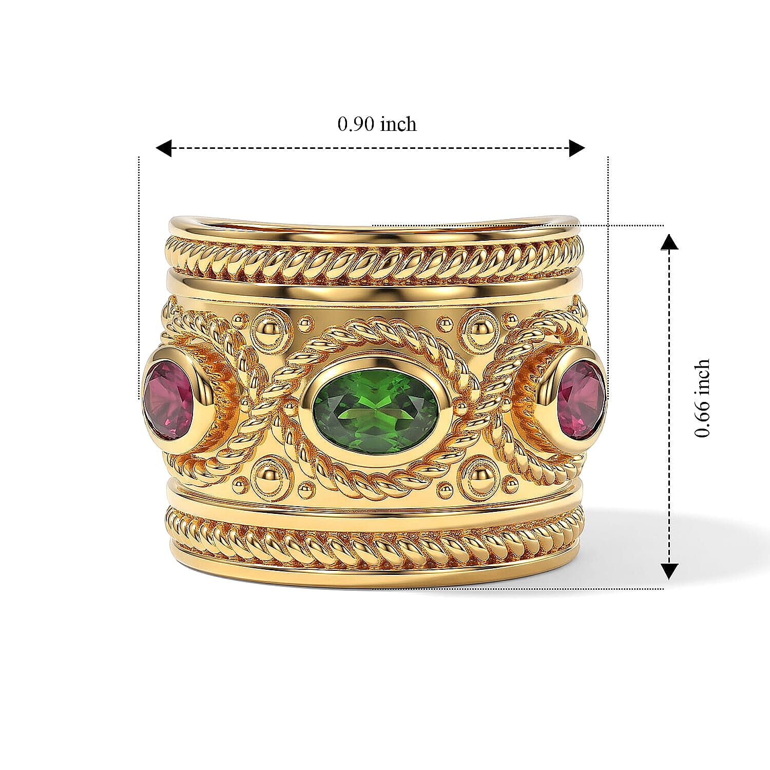 D'Joy Passport to Turkey Premium Orissa Rhodolite Garnet, Chrome Diopside Band Ring in 18K Vermeil YG Over Sterling Silver (Size 5.0) 1.68 ctw