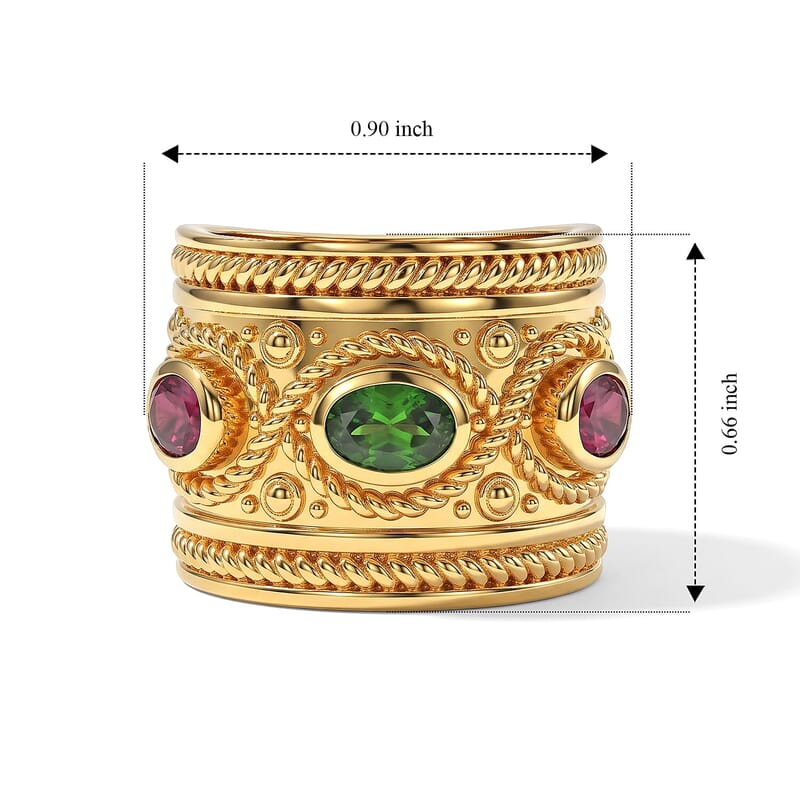 D'Joy Passport to Turkey Premium Orissa Rhodolite Garnet, Chrome Diopside Band Ring in 18K Vermeil YG Over Sterling Silver (Size 5.0) 1.68 ctw
