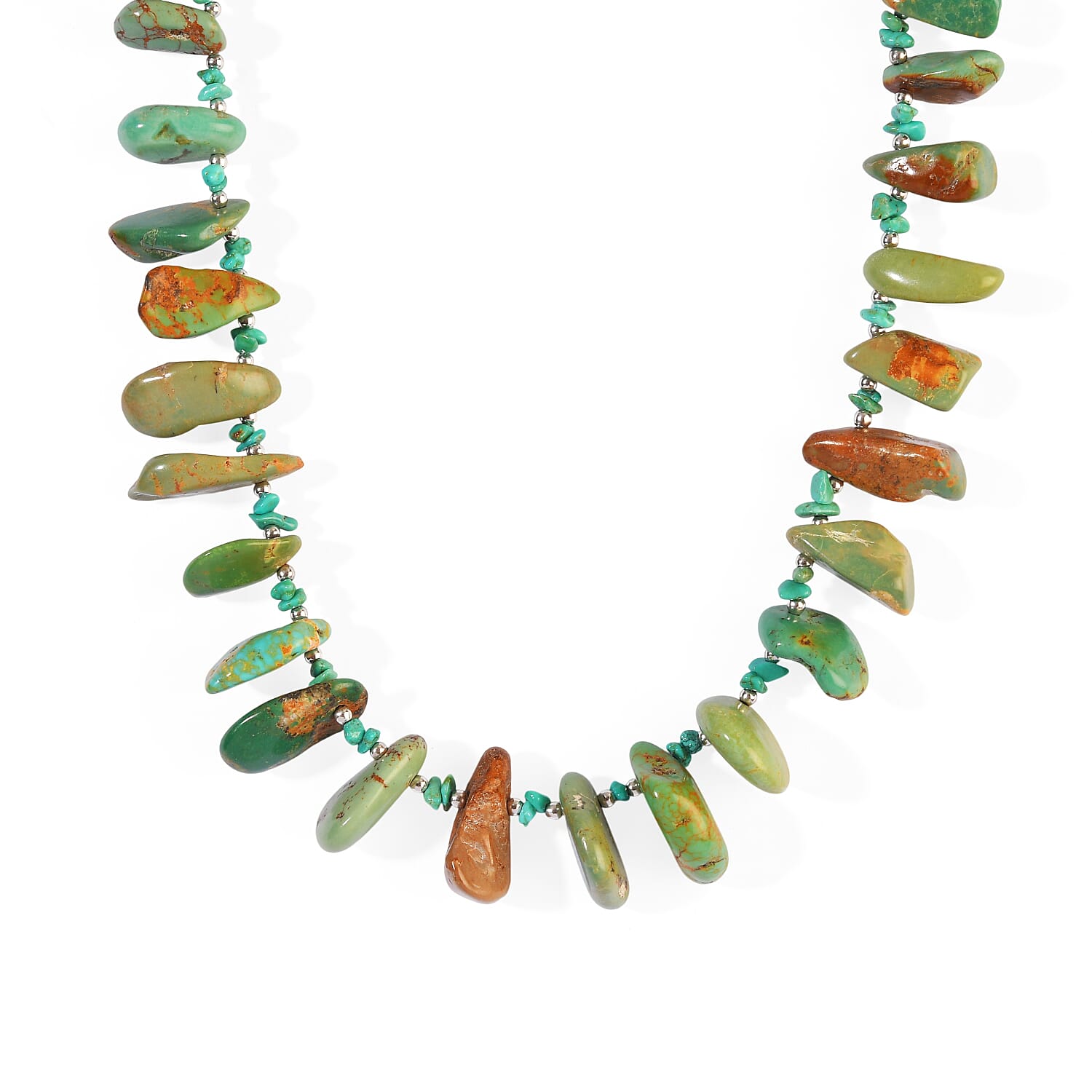 D'Joy Royal Hubei Green Turquoise 200.00 ctw Necklace (20 Inches) in Rhodium Over Sterling Silver