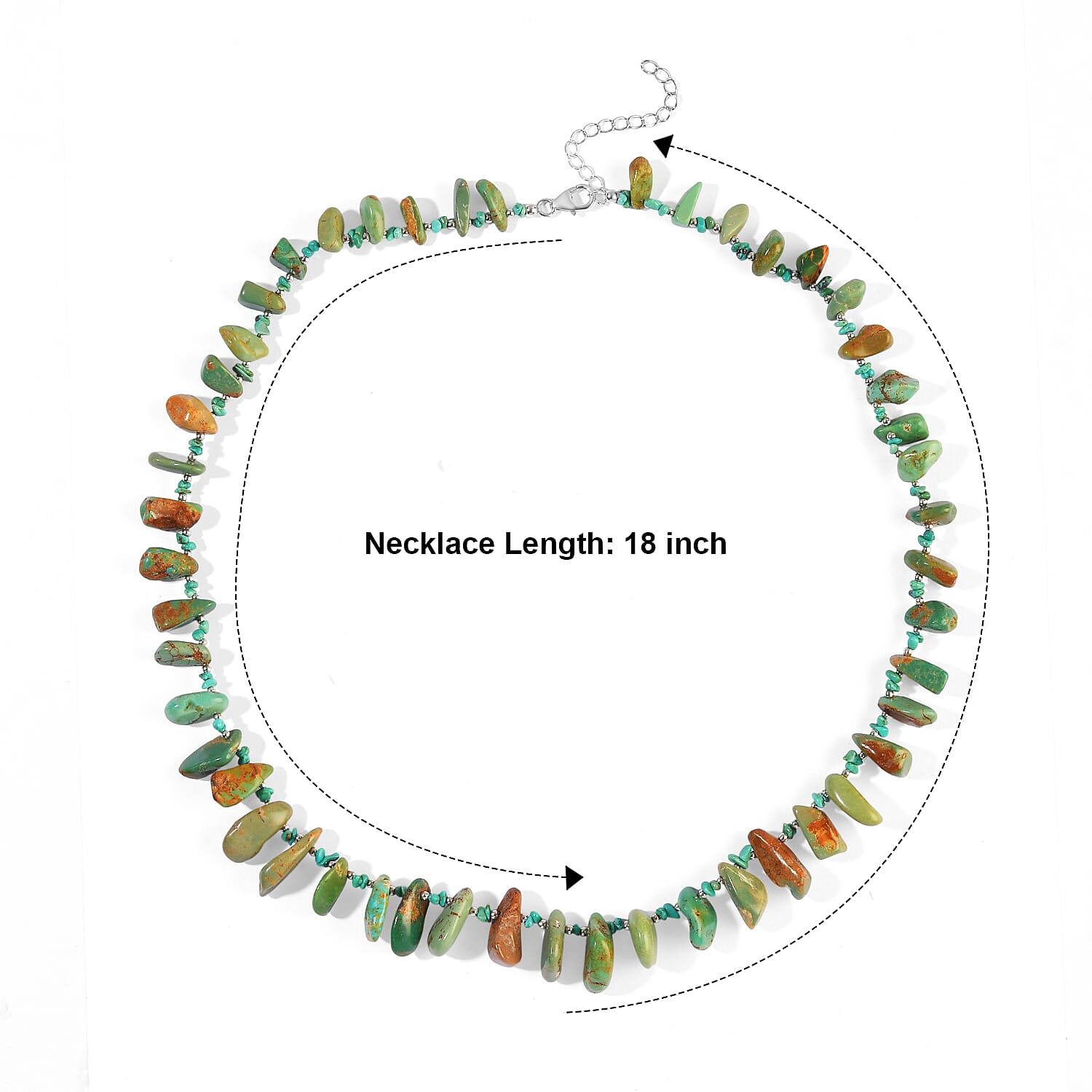 D'Joy Royal Hubei Green Turquoise 200.00 ctw Necklace (20 Inches) in Rhodium Over Sterling Silver