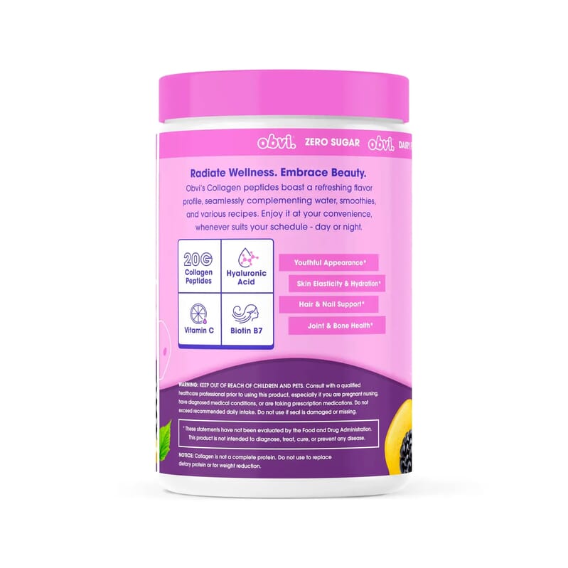 Obvi Collagen Peptides Dietary Supplement for Hair, Skin, Nails, & Joints (11.67oz) Blackberry Lemonade