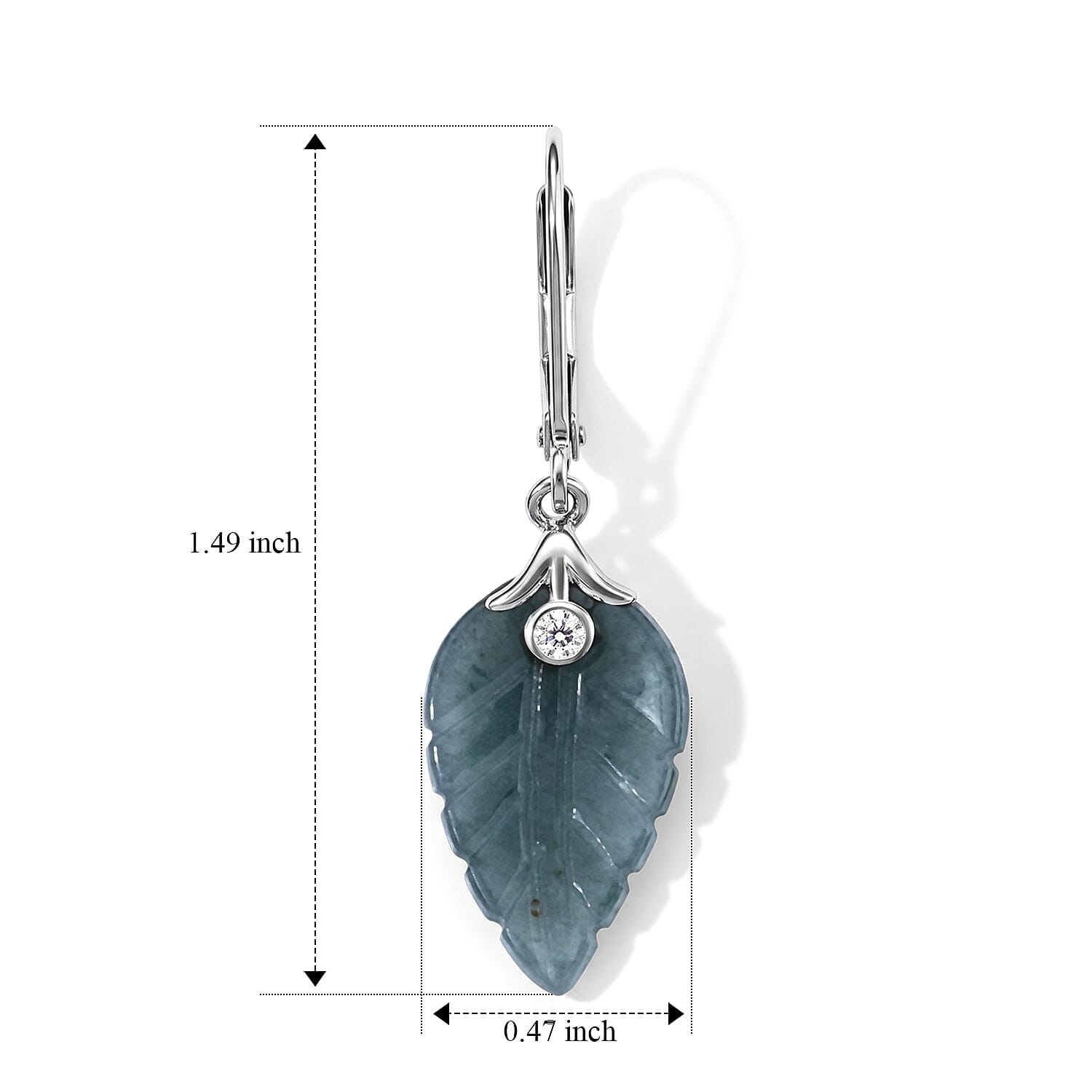 D'Joy Natural Olmec Jadeite and Moissanite 10.10 ctw Carved Leaf Earrings in Rhodium Over Sterling Silver