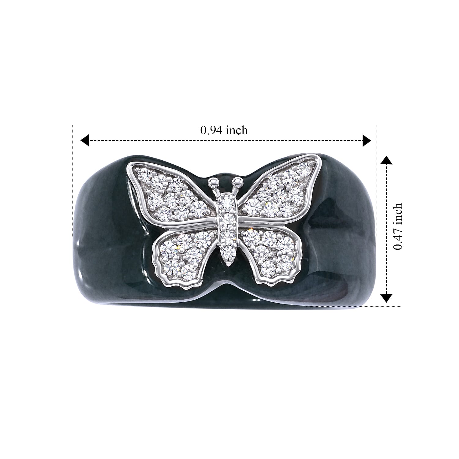D'Joy Natural Olmec Jadeite and Moissanite 39.20 ctw Butterfly Ring in Rhodium Over Sterling Silver (Size 6.0)