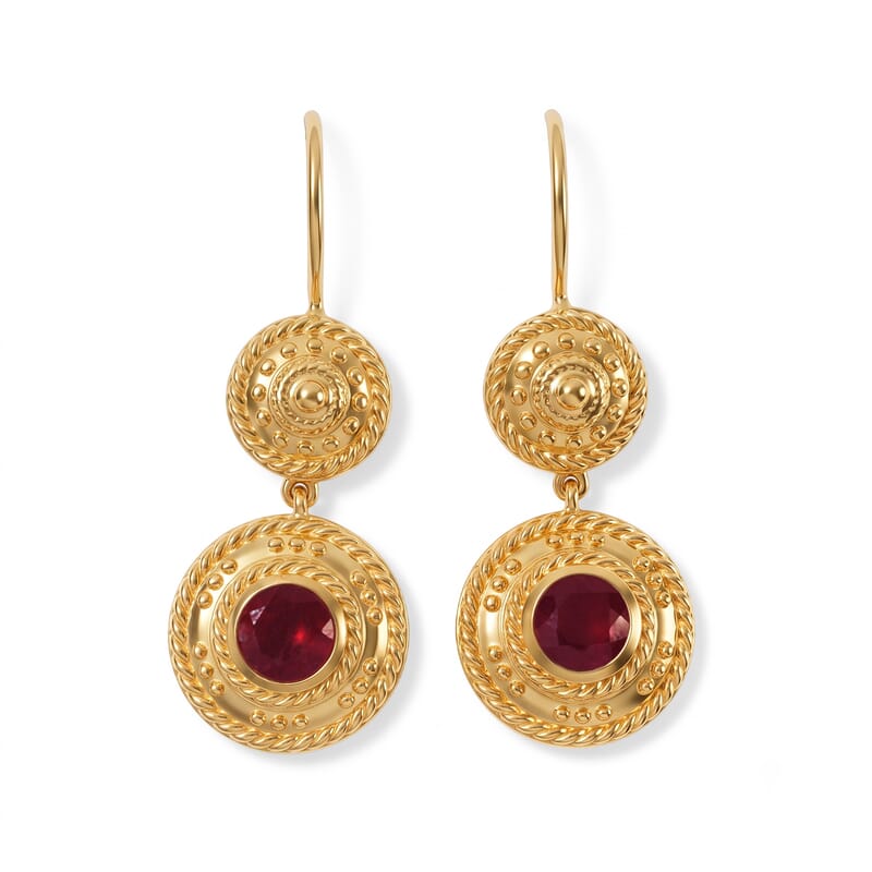D'Joy Passport to Turkey Premium Ruby 2.75 ctw Earrings in 18K Vermeil Yellow Gold Over Sterling Silver