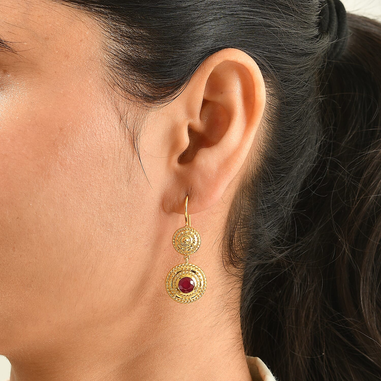 D'Joy Passport to Turkey Premium Ruby 2.75 ctw Earrings in 18K Vermeil Yellow Gold Over Sterling Silver