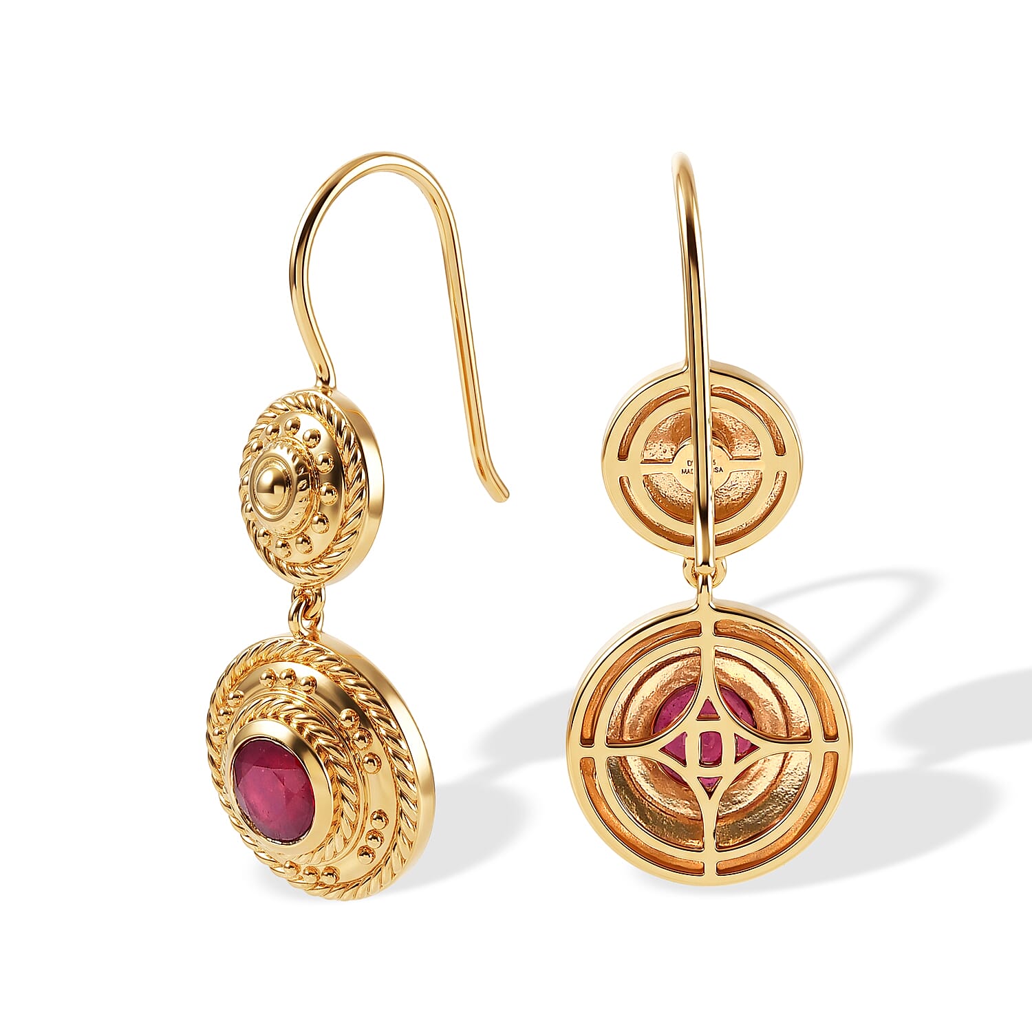 D'Joy Passport to Turkey Premium Ruby 2.75 ctw Earrings in 18K Vermeil Yellow Gold Over Sterling Silver