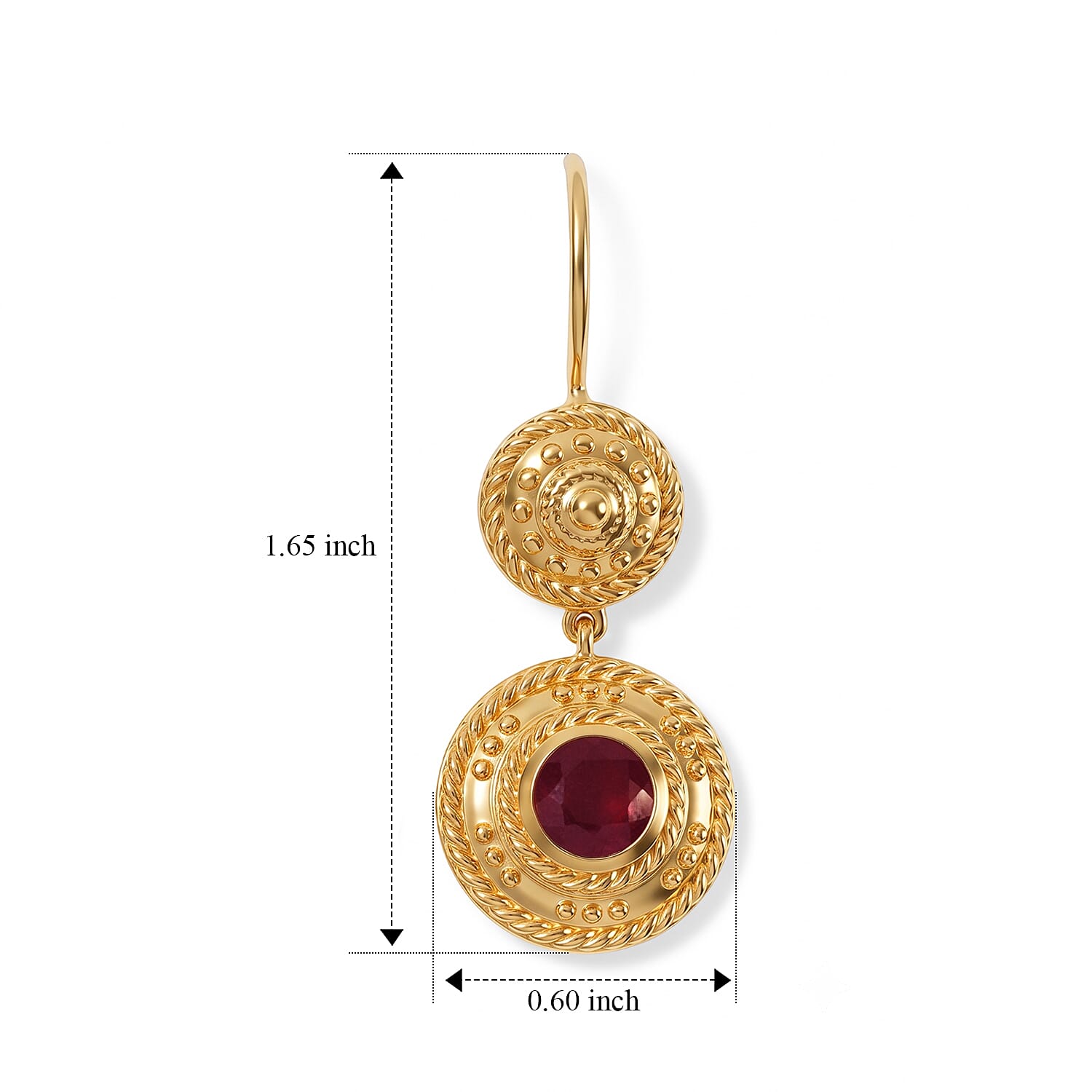 D'Joy Passport to Turkey Premium Ruby 2.75 ctw Earrings in 18K Vermeil Yellow Gold Over Sterling Silver