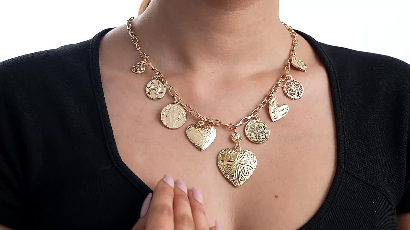 Heart Charm Necklace in Goldtone (22 Inches)