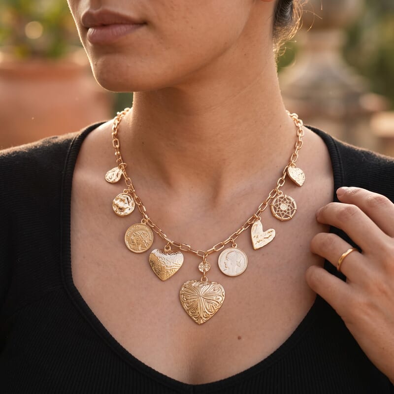 Heart Charm Necklace in Goldtone (22 Inches)